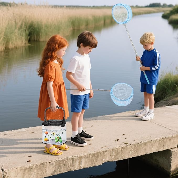 2 Sets Catch Plastic Beach Aquarium Kit, Release Aquarium Box for Beach with Retractable Net Bag and Transparent Portable Handheld（Black）