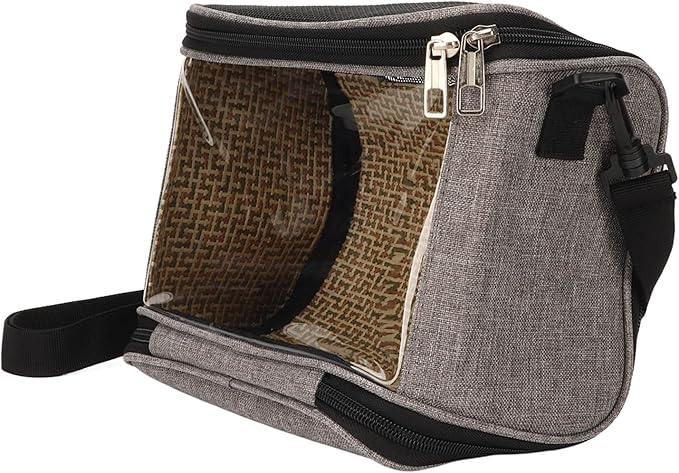 Transparent Bird Carrier Bag, Portable Lightweight Parrot Travel Cage for Cockatiels Parakeets, Breathable Backpack with Side Pockets and Rattan Weave for Small Birds (Grey)