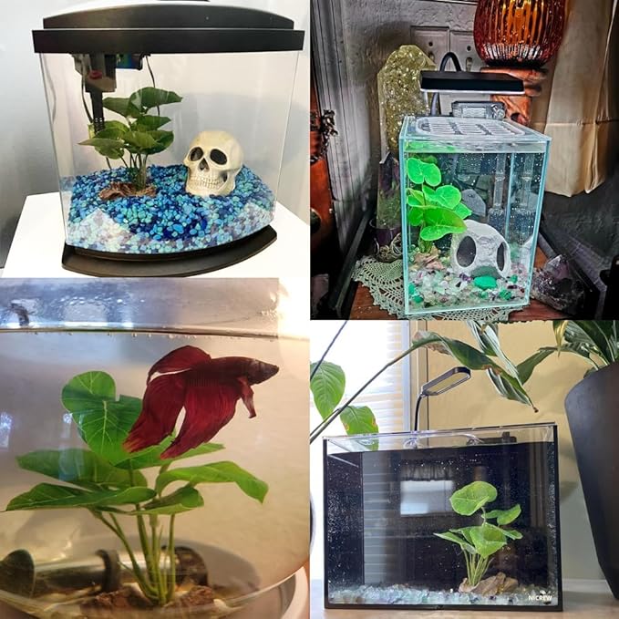 Smoothedo-Pets Fish Tank Decor Aquarium Decorations Ornaments Betta Leaf pad Hammock 6inch Plastic Artificial Plant Goldfish Fish Hides Small Tank/Reptiles Plants Driftwood (Green-Type-A-Set)
