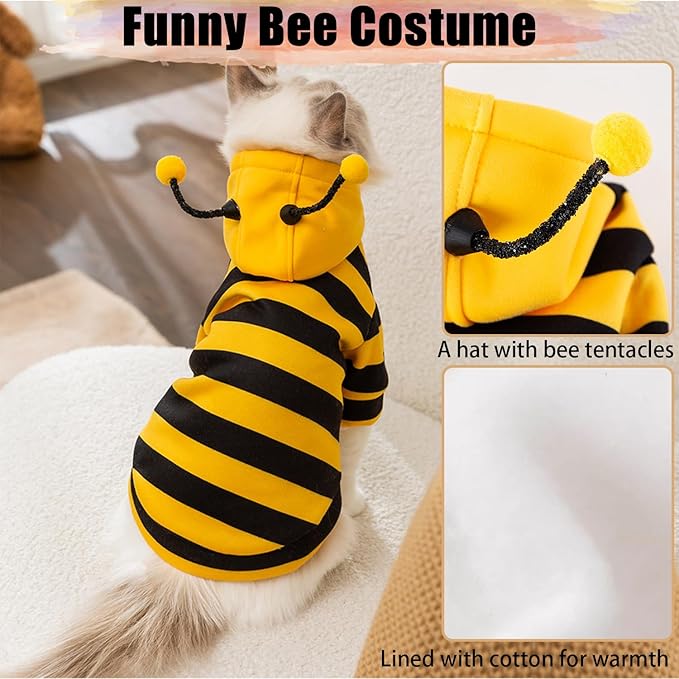 DENTRUN Sphynx Hairless Cats Costume Funny Bee Warm Winter Sweater Cute Pullover Kitten Shirts Breathable Cat Leisure Wear Turtleneck Vest Adorable Cat's Clothes Jacket Pajamas Jumpsuit, S