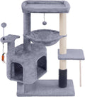 Cat Tree with Cat Condo and Hammock for Indoor Cats, Cat Tree with Self-Grooming Brush and Toy Balls,Cat Tower with Scratching Posts,Grey