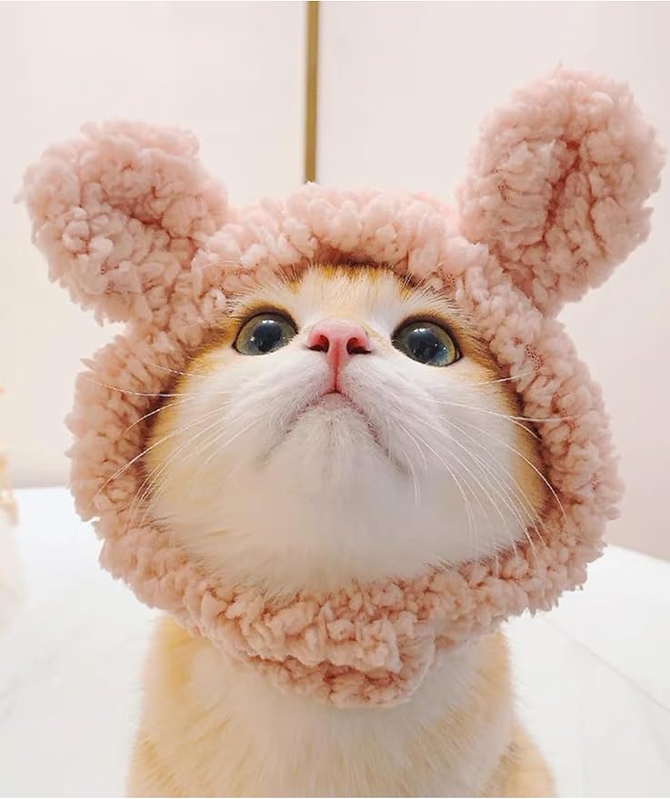 2 Pcs Cat Warm Hat - Winter Pet Headwear for Cats Small Dogs,Cute Cat Clothing Accessories Dress Up Valentines Party Birthday Theme(Brown,Pink)