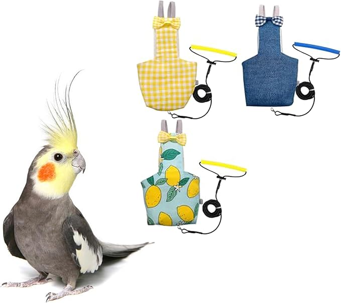 Bird Diaper Harness Flight Suit Clothes with 80 Inch Flying Leash Rope for Parrots Conure Cockatiel Pet Birds Weight 80-105 Grams，3 Pieces Including Three leashes and Three Cotton Pads