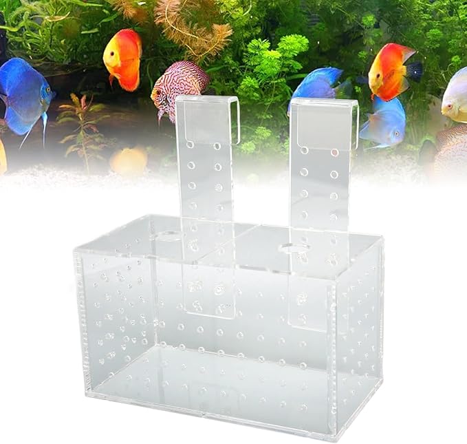 Fish Breeding Isolation Box, Acrylic Aquarium Hatchery with Transparent Lid, Adjustable Hook Installation for Fish Tank, Guard Small Fish from Attack with Hole Design for Better Wa (17 * 9 * 10CM)