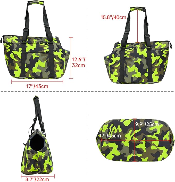 Premium 10mm Padded Dog Purse Carrier for Large Dog, Pet Tote Bag Shoulder Carrying Purse for Dog/Cat Below 7kg/15.5lbs - Camouflage Green