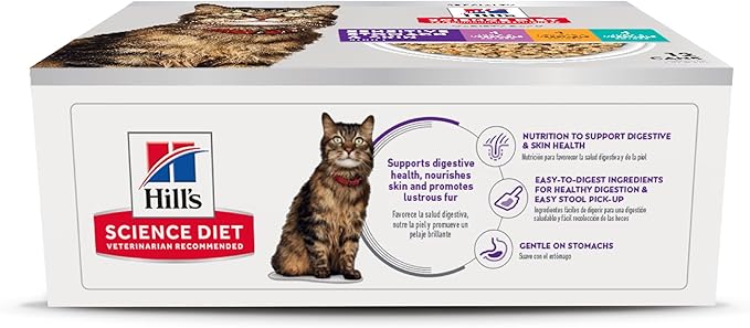 Hill's Science Diet Adult 1-6 Sensitive Stomach & Sensitive Skin Wet Cat Food, Variety Pack: Chicken, Tuna, & Duck, 2.9 oz. Cans, 12-Pack