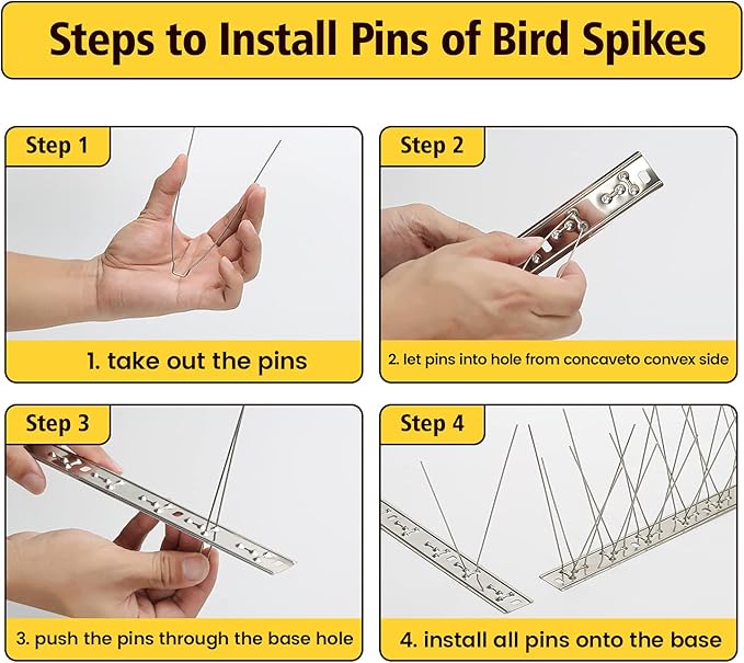 KKY 36 Pack Bird Spikes 13 inch Anti-Bird Nails Repellent Metal Deterant Spinners for Pigeon 38.9 Ft