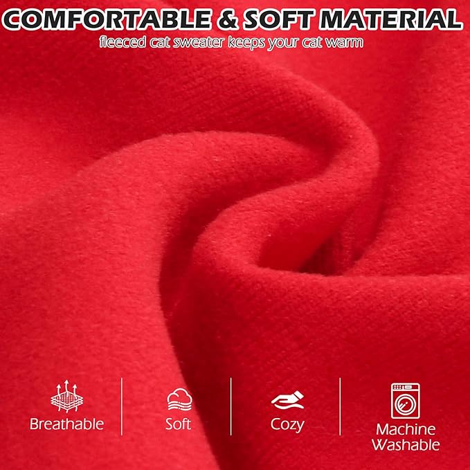 EXPAWLORER Soft Cat Sweater - Sweaters for Cats Only Warm Kitten Clothes, Fall and Winter Pet Coat Pullover Design, Fleece Sweatshirt Clothing Also for Puppy Small Dogs, Bright Red S