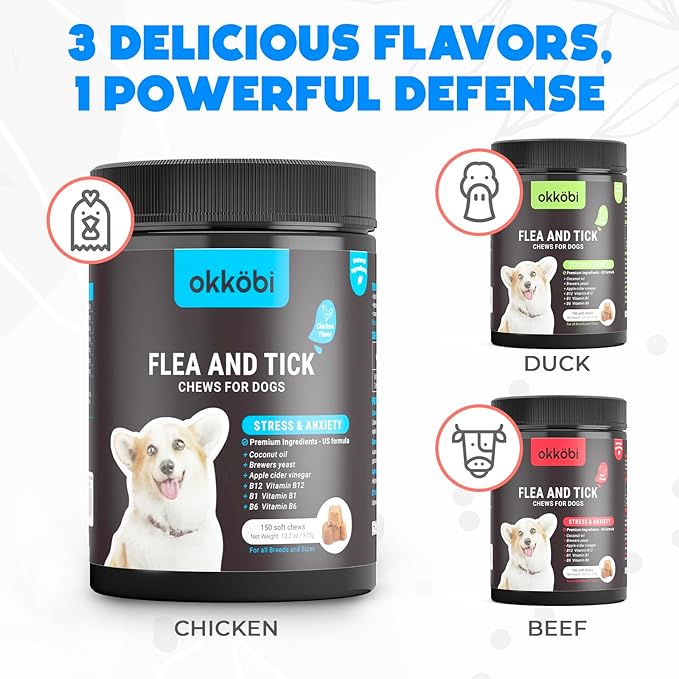 Flea and Tick Prevention Chewables for Dogs - 150 Chews - Flea & Tick Control - Vet-Approved Oral Treatment - Chicken Flavor - US-Made