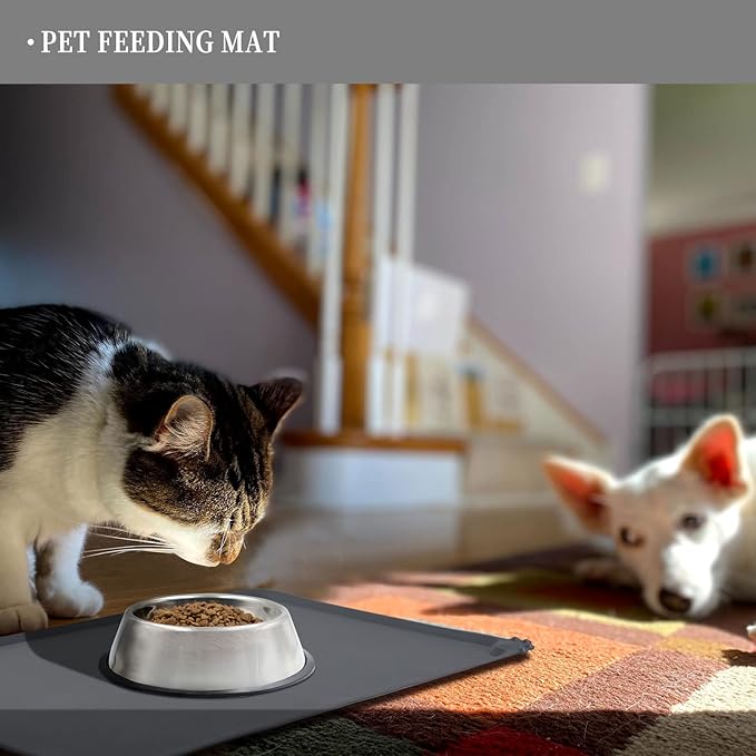 Waterproof Pet Feeding Mat with High Raised Edges, Heavier and Thicker Placemats for Cat Dog Water Bowl with BPA Free, Dogs Cats Food Mats for Messy Drinkers to Prevent Spill and Protect Floors