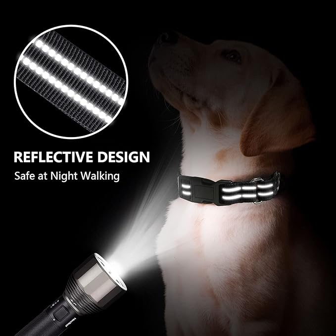 Hikiko Martingale Collar for Dogs Reflective Nylon Dog Collar with Quick Release Buckle Adjustable Training No Slip Dog Collar (Small, Black)