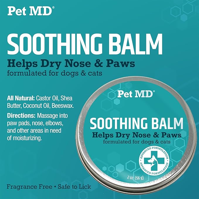 Pet MD Soothing Balm - Cat & Dog Paw Pad Balm - Elbow and Dog Nose Balm for Dry Nose - with Shea Butter, Beeswax, and Coconut Oil for Dogs - Fragrance Free and Safe to Lick - Made in USA