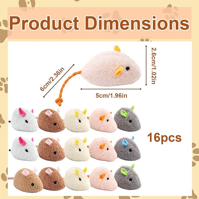 Catnip Mouse, Interactive Plush for Indoor Cats, 18 pcs Multi-Cat Household Entertainment, Natural Hunting Instinct Activation, 7 Color Assortment