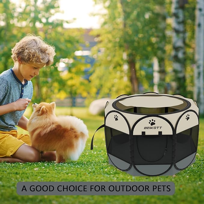 Pet Playpen, Foldable Dog Playpens, Portable Exercise Kennel Tent for Puppies/Dogs/Cats/Rabbits, Dog Play Tent with Removable Mesh Shade Cover for Travel Indoor Outdoor Using(Large)