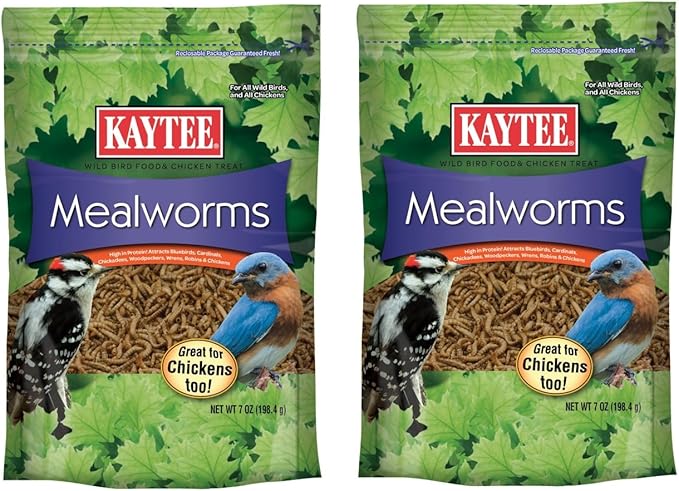 KayteeMealworms Wild Bird Treat, 7 oz, High Protein Oven-Dried for Bluebirds, Wrens, Robins, 2 Packs