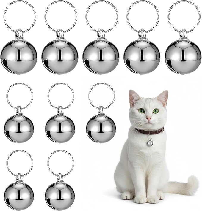 10 Pack Silver Dog Bell, Pet Bells Collar Bells for Small Dogs Cat Collar Charm Hanging Ring Decoration Pet Pendant Accessories Anti-Lost Training Bell DIY Crafts for Pets Daily Use (2 Sizes)