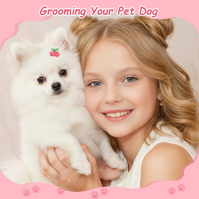 20 Pcs Dog Hair Bows with Rubber Bands, Cute Dog Bows, Mini Hair Ties Bulk, Various Styles Girl Dogs Accessories, Puppy Bow for Small Size Dogs Yorkie Shih Tzu Maltese (Pink)