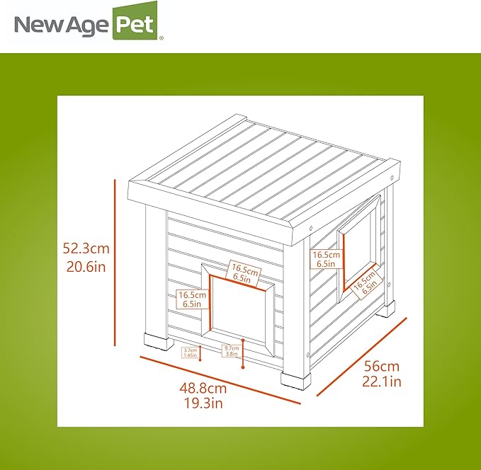 New Age Pet ECOFLEX Albany Outdoor Cat House, Weather‑Resistant, Dual Door Flaps, 21" W x 20" H