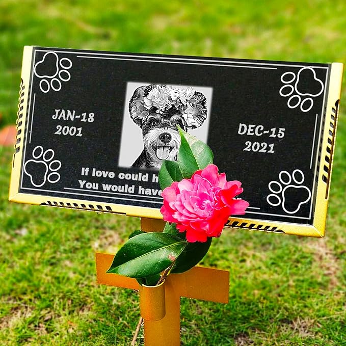 Personalized Pet Memorial Stone, Weatherproof Granite Dog Headstone - Custom Grave Markers for Dogs&Cats Engraved with Photo Name Date,Memorial Stones for Memory Garden