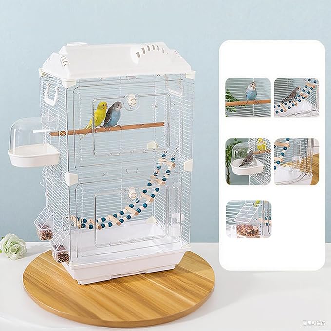 28inch Small Bird Cage Parrot Cage, White Iron Pet Bird Flight Cage Portable Birdcage with 2 Doors Cute Style for Parrots Cockatiels Conure Budgie Small Medium Birds