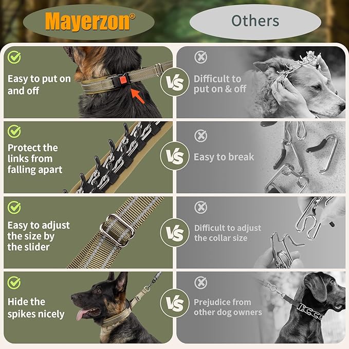 Mayerzon Martingale No Pull Collar for Medium Large Dogs German Shepherd Doberman Pitbull, Patented Anti Pull Correction Dog Collar for Walking Training, Reflective, Adjustable, Hidden(M/L, Khaki)