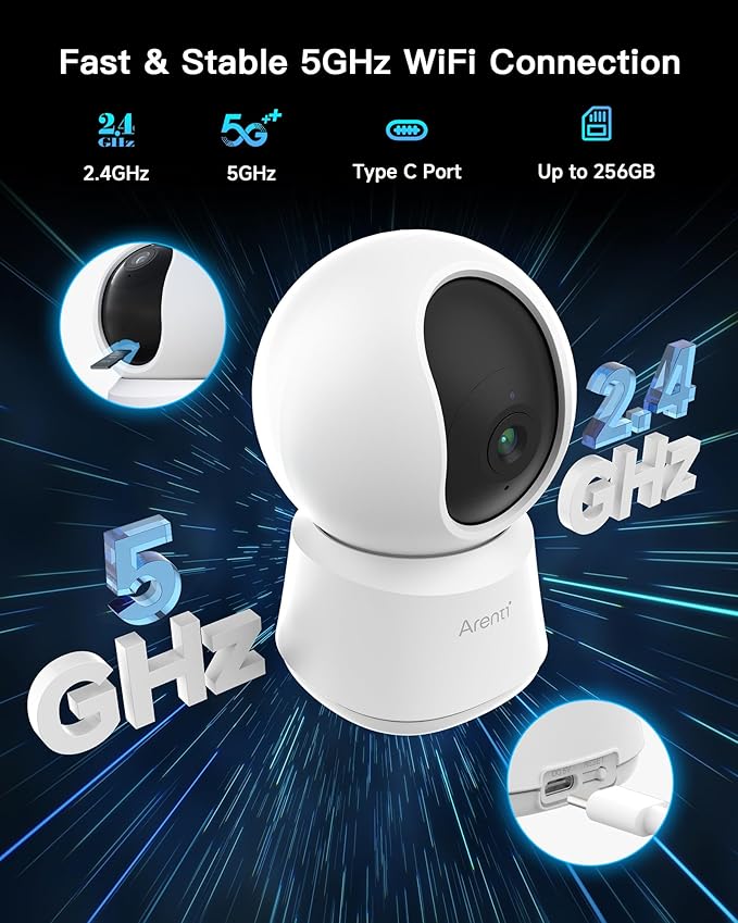 ARENTI 5G Indoor Security Camera 2 Pack, 4MP Pet Camera with Speaker for Dog/Cat, Baby Monitor with Phone App, Dual-Band WiFi, Auto Tracking, Super Night Vision, 64G Local Storaget (P2Q 64G 2PC)