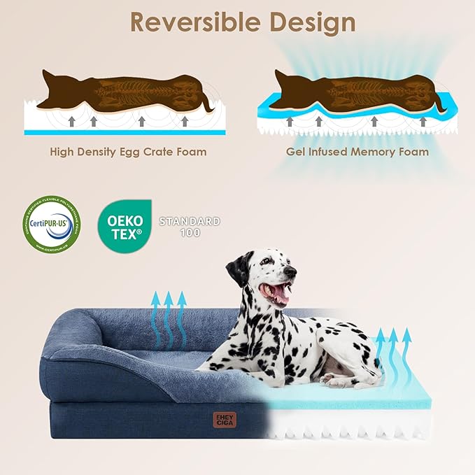 EHEYCIGA Orthopedic XL Dog Bed for Large Sized Dog, 42x30x7.5 Inch Extra Large Memory Foam Dog Couch Bed with Sides, Waterproof Liner & Washable Removable Cover, Bolster Pet Sofa, Navy