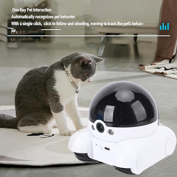 PUSOKEI 1080P Indoor Security Camera, Movable WiFi Pet Camera with Dual Lens, 2 Way Talk, Motion Detection, Night Vision, APP Remote Control, Wire Less Robot Cam for Cat Dog Family