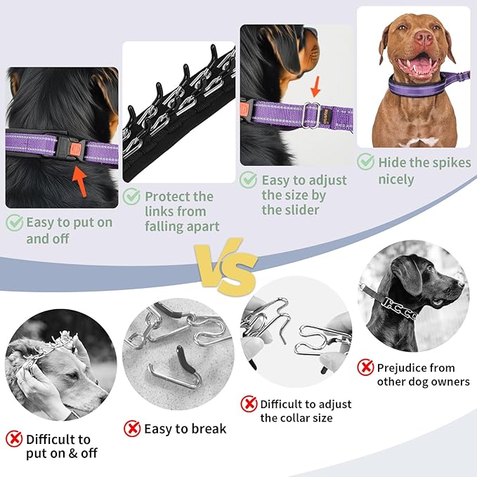 Mayerzon Martingale No Pull Collar for Medium Large Dogs, Patented Anti Pull Dog Collar with Buckle for Walking Training, with Reflective Stitching and Neoprene Padding, Adjustable(Purple, M)