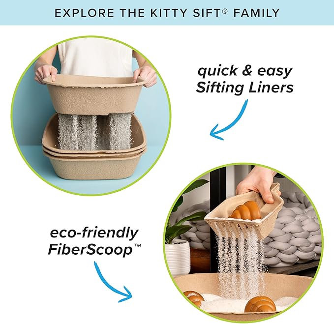 Kitty Sift Disposable Cat Litter Box Large, 6 Count, Durable Portable for Travel and Home, Eco-Friendly Disposable Litter Box Controls Odor
