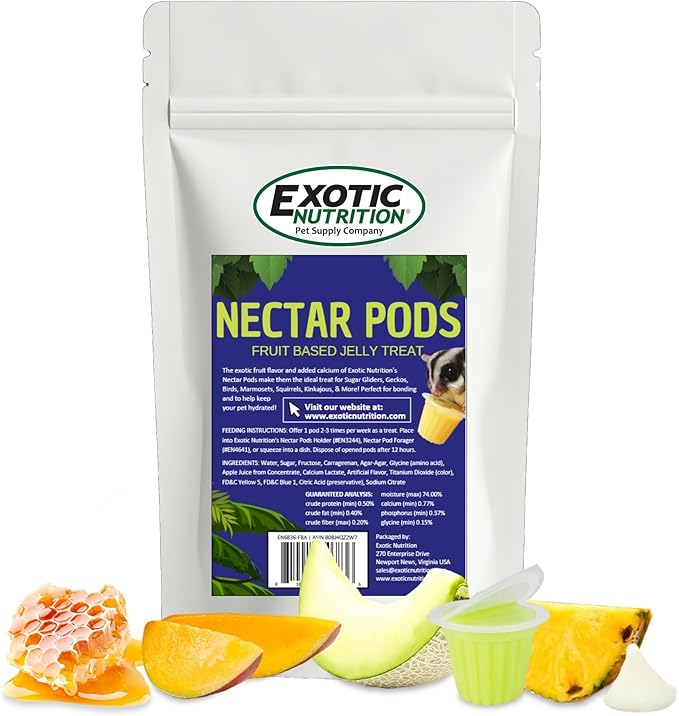 Nectar Pods (Variety 5 Pack) - 40 Calcium-Fortified Jelly Fruit Pods - Sugar Gliders, Marmosets, Squirrels, Parrots, Cockatiels, Parakeets, Birds, Hamsters, Day Geckos, Kinkajous & Other Small Pets…