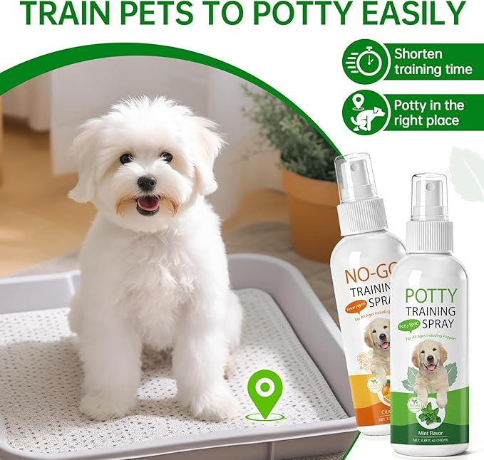 Dog Pee Spray & NO-GO Spray, Indoor & Outdoor Deterrent Spray, Potty Training Spray for Dogs & Cats, Stops Unwanted Chewing, Easy-to-Use Training Set, 3.38 Fl Oz (100ml)