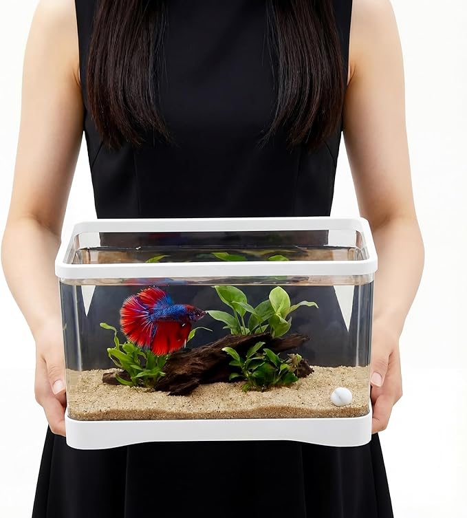 Geelin 2 Gallon Plastic Rectangular Fish Tank, Aquarium for Betta Fish Reptiles Succulents Flower Centerpiece, Shatterproof with Clear Clarity for Home Office Desktop Decors (White)