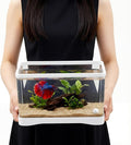 Geelin 2 Gallon Plastic Rectangular Fish Tank, Aquarium for Betta Fish Reptiles Succulents Flower Centerpiece, Shatterproof with Clear Clarity for Home Office Desktop Decors (White)