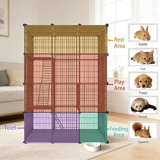 Large 4-Tier Cat Cage Indoor, DIY Cat Enclosures Detachable Metal Wire, Indoor Cat Crate Exercise Place Ideal for Kitty, Small Animals (White, 41" L x 28" W x 55" H, 7)
