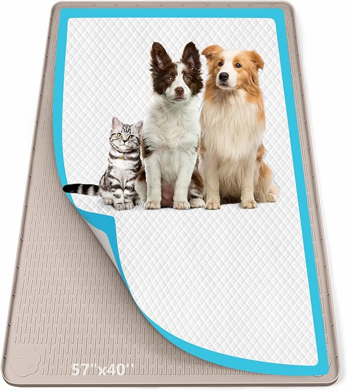 Pee Pad Holder for Dogs, 57" x 40" Silicone Pee Tray Mat Leak-Proof, High Edge, No Spill Pet Pad Holder for Puppy, Cat, Rabbit, Training Pads for Floor Protection, No Pee Pads (Khaki)