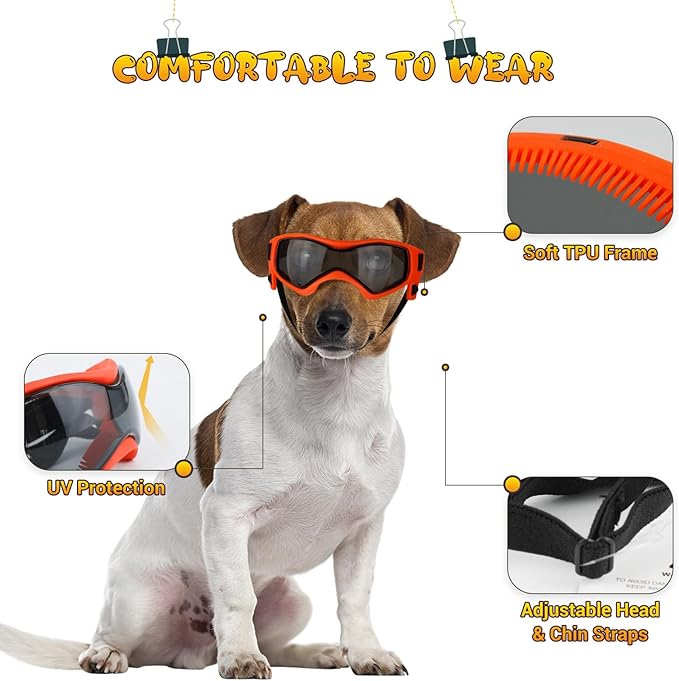 Dog Goggles Medium Breed, Small Dog Sunglasses Anti-UV Goggles for Pet Eyes Protection, Adjustable Straps, Orange M