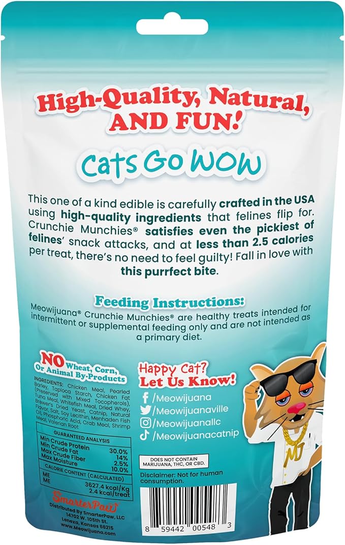 Meowijuana Crunchie Munchie Catnip Treats | Seafood Medley | Made with Organic Catnip | Produced in The USA | Low Calorie Cat Snack