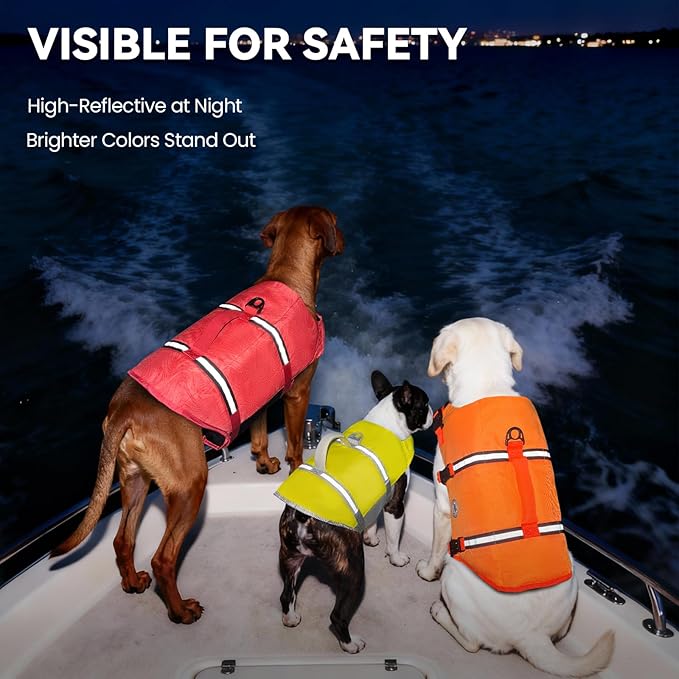 VIVAGLORY Rip Stop Dog Life Vest, Swimming Vest with Handle, Buoyancy for Doggy Puppy, Dog Life Jacket for Swimming & Boating, M, Dark Orange