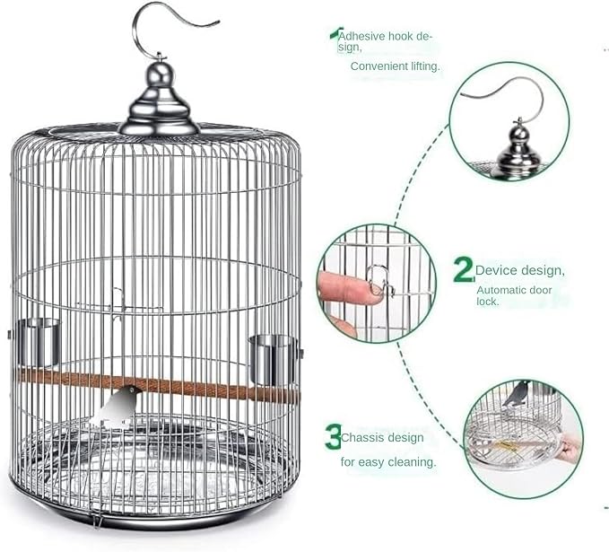 Birdcage Indoor Outdoor Bird Cage Metal Round Birdcages Large Hanging Bird Carriers Parrot Flight Cage for Travel Home Flight Cage for Birds(37cm)