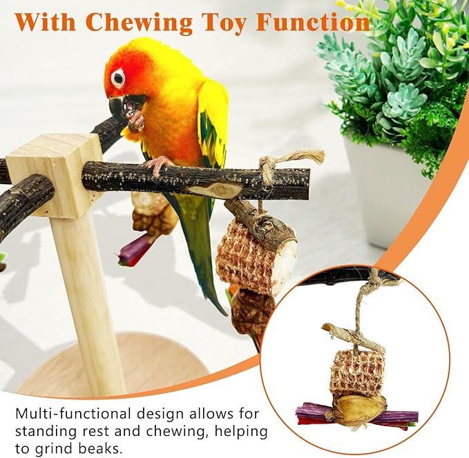 Rotating Bird Perch Stand Toy Natural Wooden Parakeet Toys with Edible Chew Toy Interactive Spinning Toy Bird Cage Accessories for Parakeets Budgies Conures Cockatiels Lovebirds Finches
