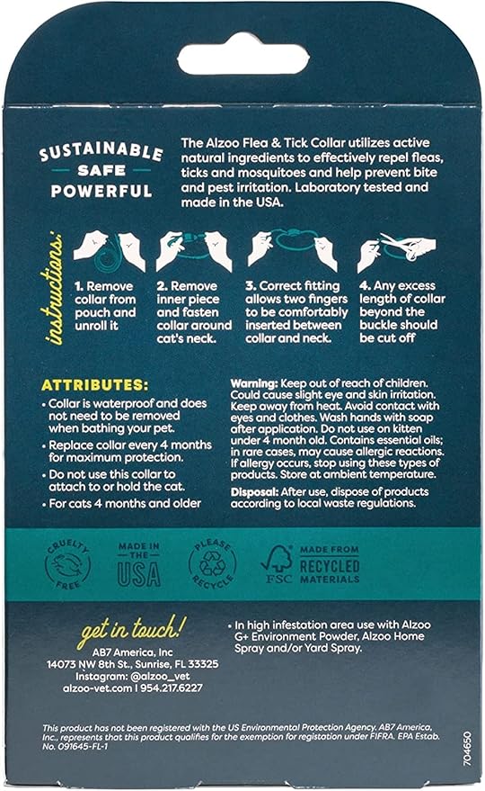 ALZOO Natural Flea & Tick Cat Collar, Helps Repel Fleas, Ticks & Mosquitoes, Plant-Based Active Ingredients, Phthalates and PVC Free Up to 4 Months Protection, Single