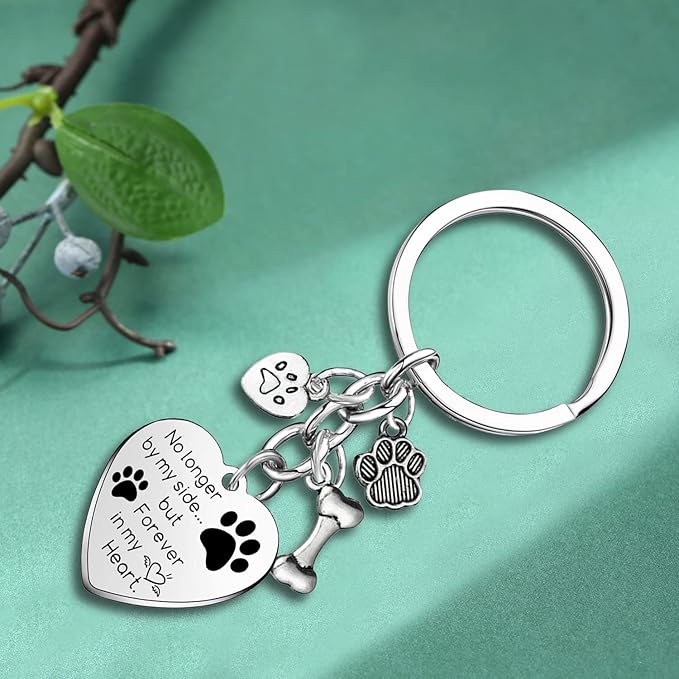 Dog Memorial Gifts Pet Memorial Keychain No Longer by My Side Forever in My Heart Key Chain Loss of Dog Gifts Paw Prints Charm Sympathy Gift