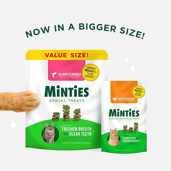 Minties Dental Treats for Cats, Chicken Flavored Cat Dental Treats, Freshens Breath and Controls Tartar, 10oz