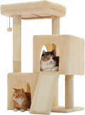 PAWZ Road Cat Tree, 35 Inches Cat Tower with Dual Condos for Adult Cats,Enlarged Top Perch, Scratching Posts&Pad for Indoor Cats-Beige