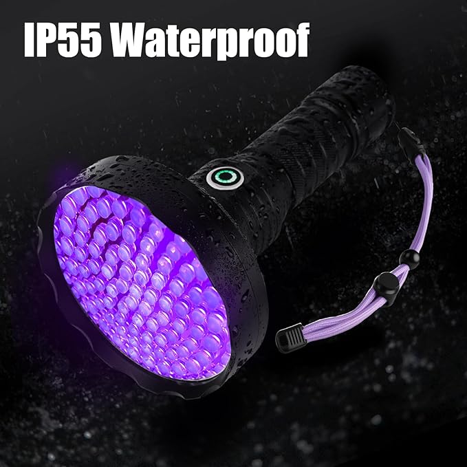 Rechargeable 128 LED UV Flashlight, Black Light for Pet Urine Detector Detection, Professional Black Light for Dog/Cat, Scorpions Hunting, Bed Bug Detection