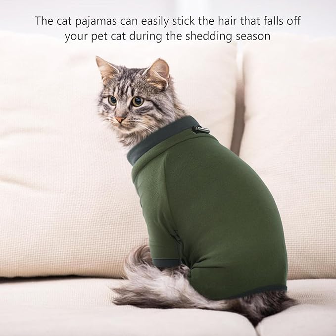 Sticky Cat Clothes Stretchy, Sphynx Hairless Sweater & Pajamas for Cats only, Soft Cat Onesie for Cats After Surgery Female Male & Hair Loss Prevention, Green 2XL