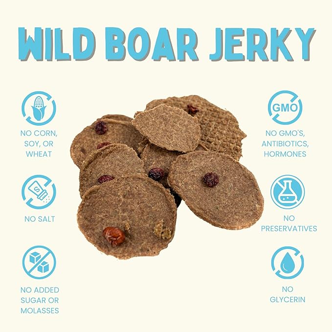 Winnie Lou Wild Boar Jerky Dog Treats – Limited Ingredient, Human Grade, Training Treats for Small, Medium & Large Dogs, Made in USA (1 Pack)