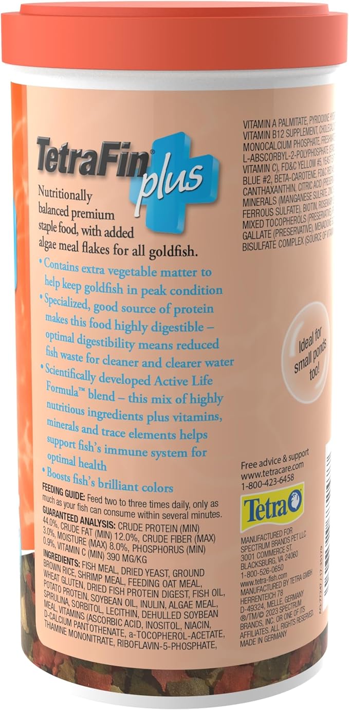 TetraFin Plus Goldfish Flakes 7.06 Ounces,Balanced Diet,with Algae to Promote Health,(Pack of 2)