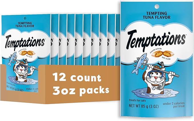 Temptations Cat Treats Classic Crunchy and Soft Cat Treats, Tempting Tuna Flavor, 3 oz. Pouch (Pack of 12)